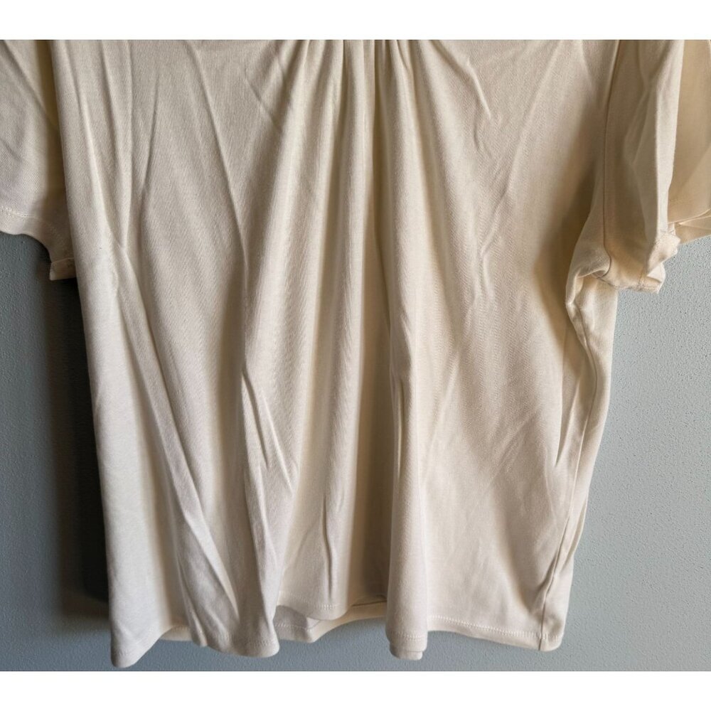 Crystal Kobe Womens Cream Ivory Short Sleeve Ruffle V-Neck Tee 2X Basic Casual - Picture 4 of 9